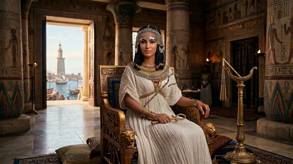 Cleopatra VII depicted as an Egyptian queen in royal regalia