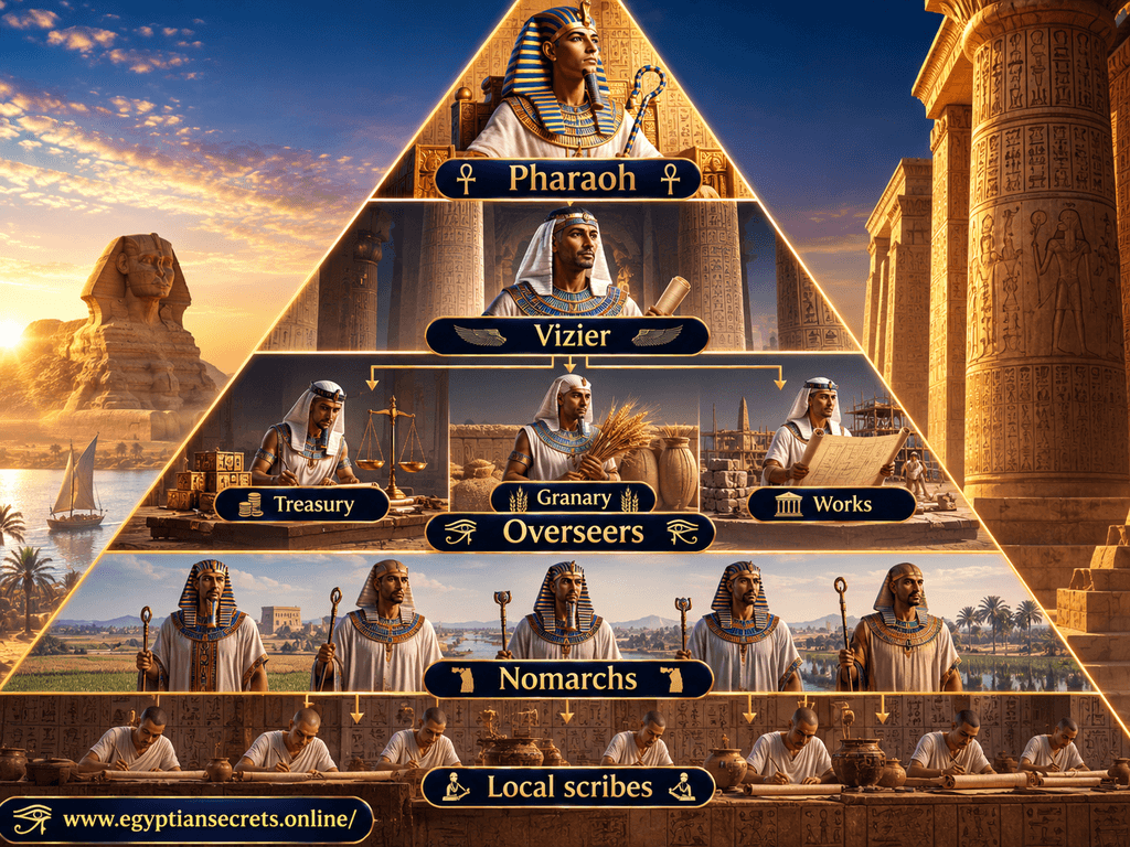 Diagram of the ancient Egyptian administrative hierarchy from pharaoh to village scribe