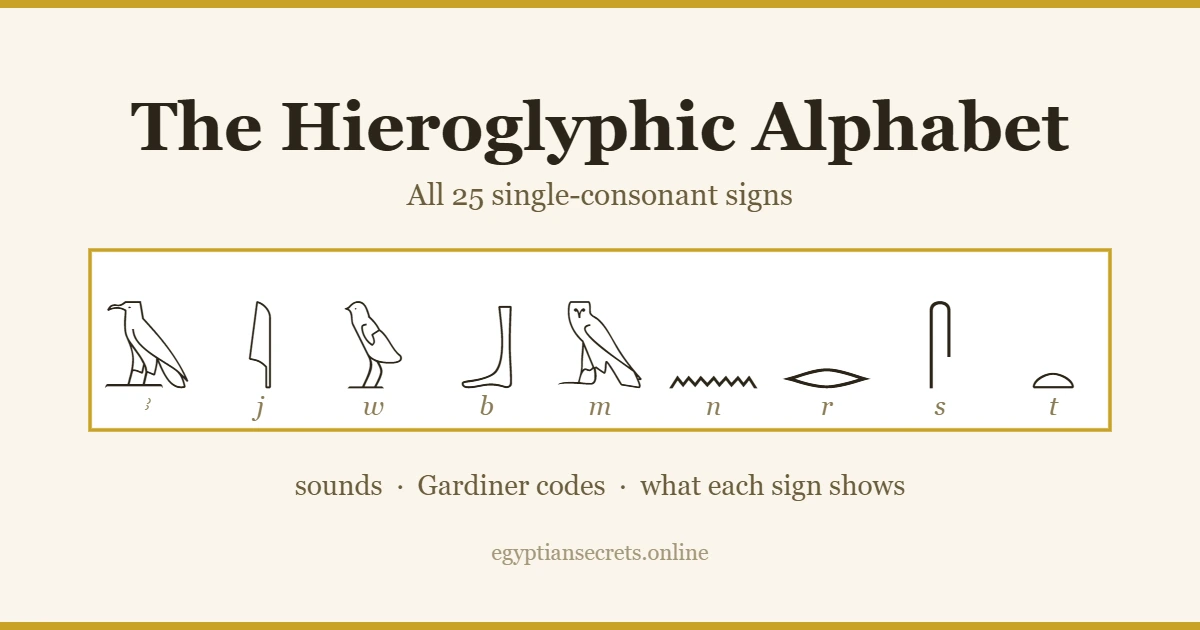 The hieroglyphic alphabet: nine single-consonant signs with their transliteration