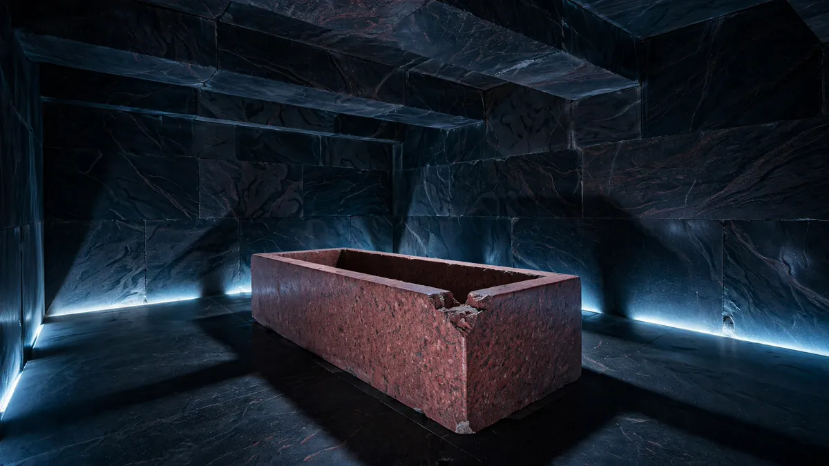 Lidless granite sarcophagus in the King's Chamber of the Great Pyramid