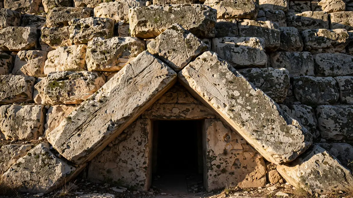 Large angled chevron stones set into the north face of the Great Pyramid