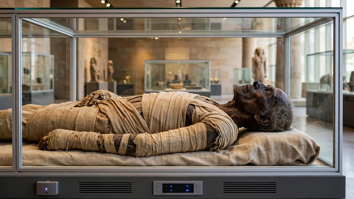 The mummy of Ramesses II displayed at the National Museum of Egyptian Civilization in Cairo